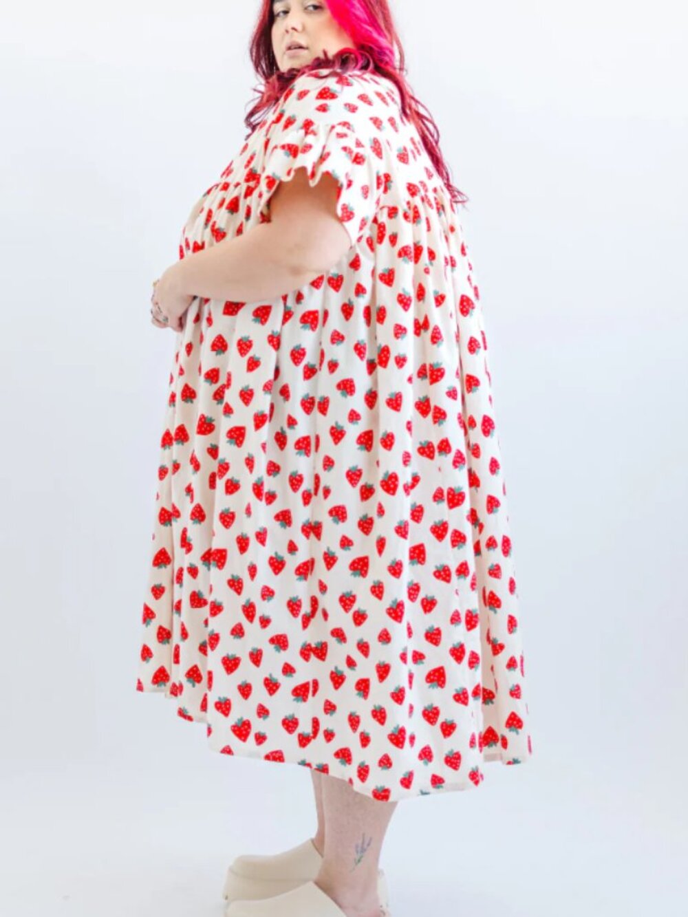Nettle Studios Strawberry Cotton Poplin Mushroom Dress - OS+